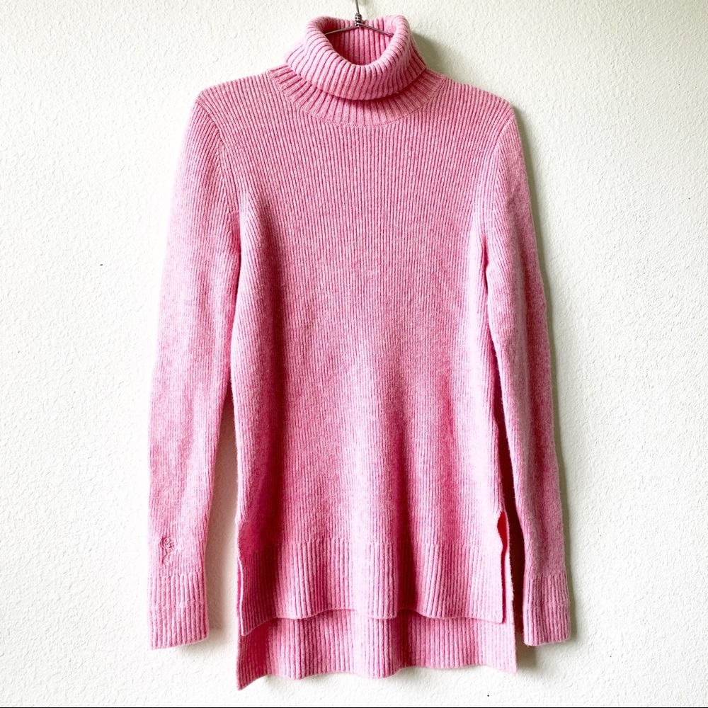 GANNI ribbed merino wool yak blend turtleneck sweater Small knit pink